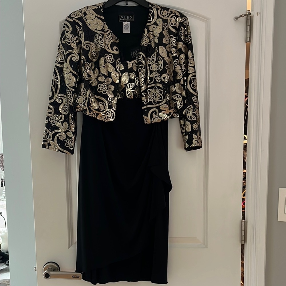 Alex Evenings Black Sheath Dress 3/4 Sleeve High Low